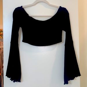 Black, Fashion Nova ribbed crop top with flare sleeves